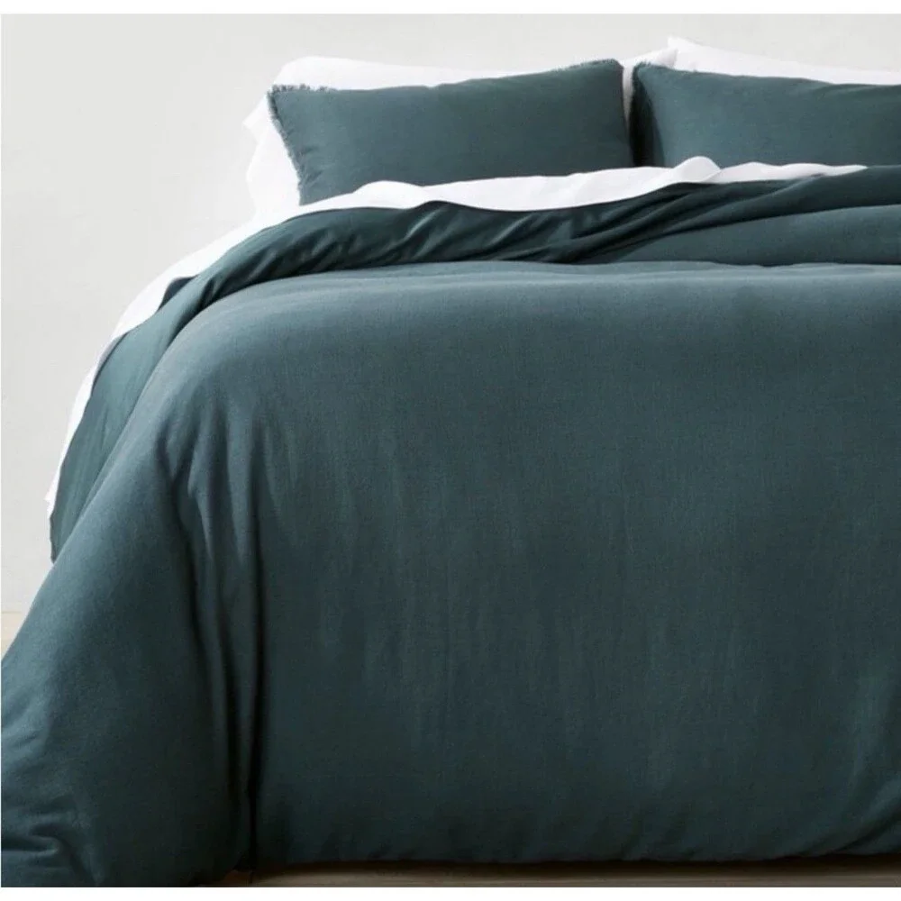 Full/Queen Heavyweight Linen Blend Duvet Cover & Sham Set Dark Teal - Casaluna